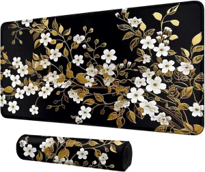 Card Mat for MTG & TCG Playmat Mouse Pad,23.6" x 13.8" Game Mat for MTG RPG CCG Trading Card Game Playmats Table Mat Perfect for Card Games Video Games Computer Office,White Flowers