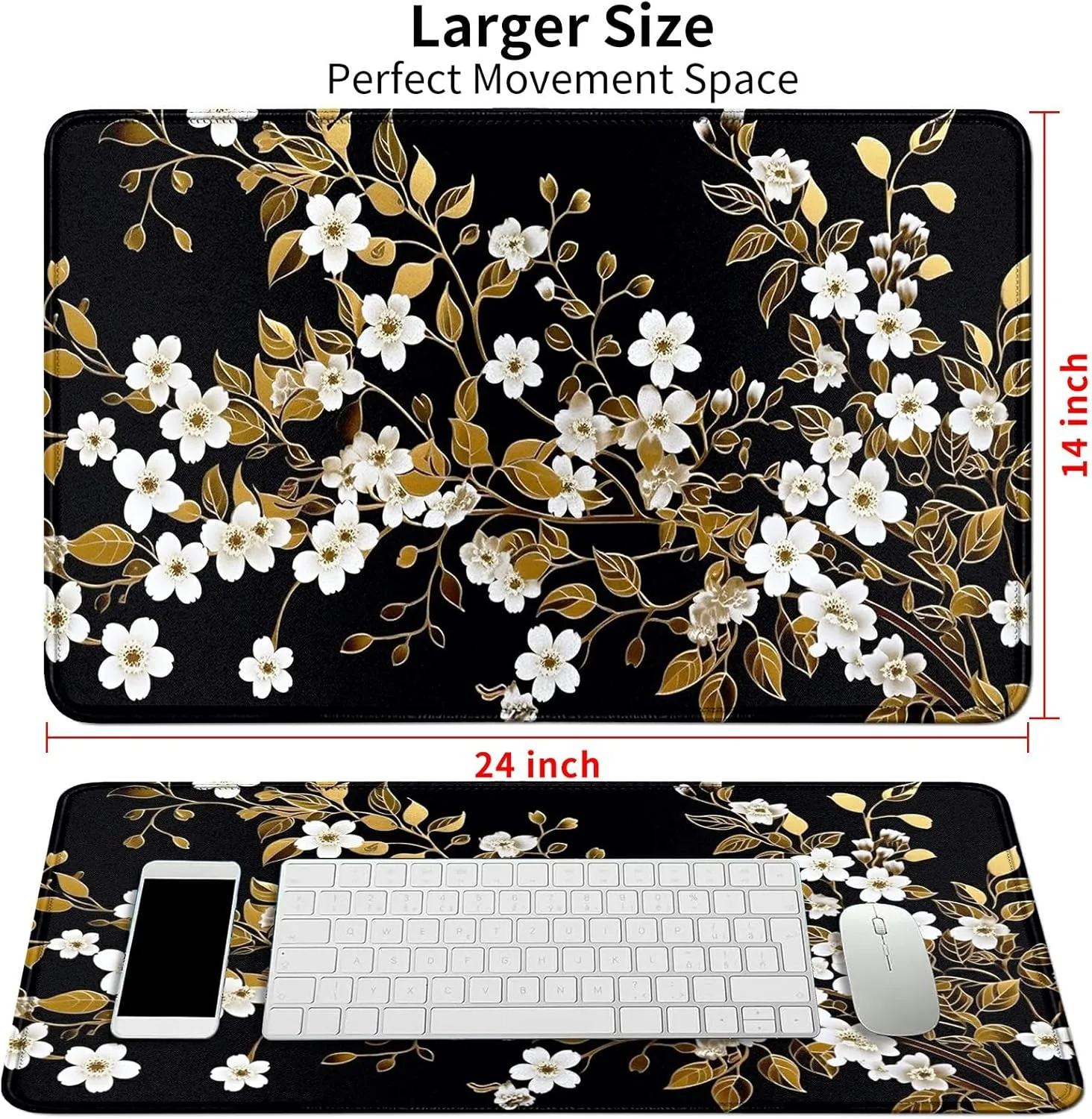 Card Mat for MTG & TCG Playmat Mouse Pad,23.6" x 13.8" Game Mat for MTG RPG CCG Trading Card Game Playmats Table Mat Perfect for Card Games Video Games Computer Office,White Flowers