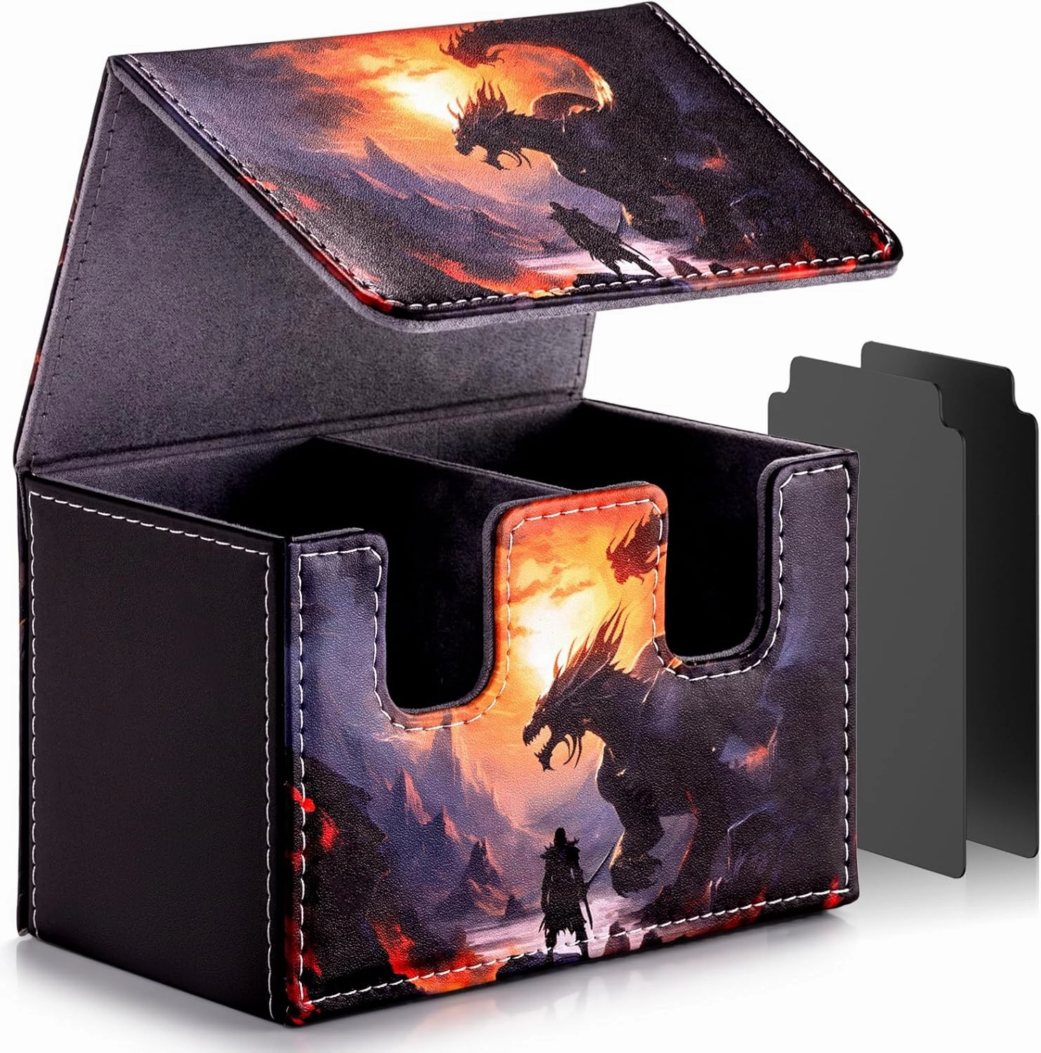 Card Deck Box compatible with MTG Card - Holds 220  Single Sleeved Cards, Trading Card Storage Box fits TCG/PTCG/YGO Cards, Sport Cards Deck Case with 2 Dividers - Dusk Dragonfire