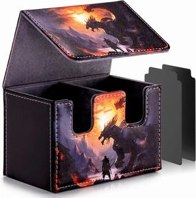 Card Deck Box compatible with MTG Card - Holds 220  Single Sleeved Cards, Trading Card Storage Box fits TCG/PTCG/YGO Cards, Sport Cards Deck Case with 2 Dividers - Dusk Dragonfire