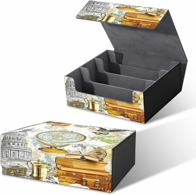 Card Deck Box for MTG, Cards Storage Box Fits 120  Sleeved, Leather Big Size Strong Magnetic Closing Case for Board Games Magic TCG CCG Baseball Collection Women Man, Retro Map