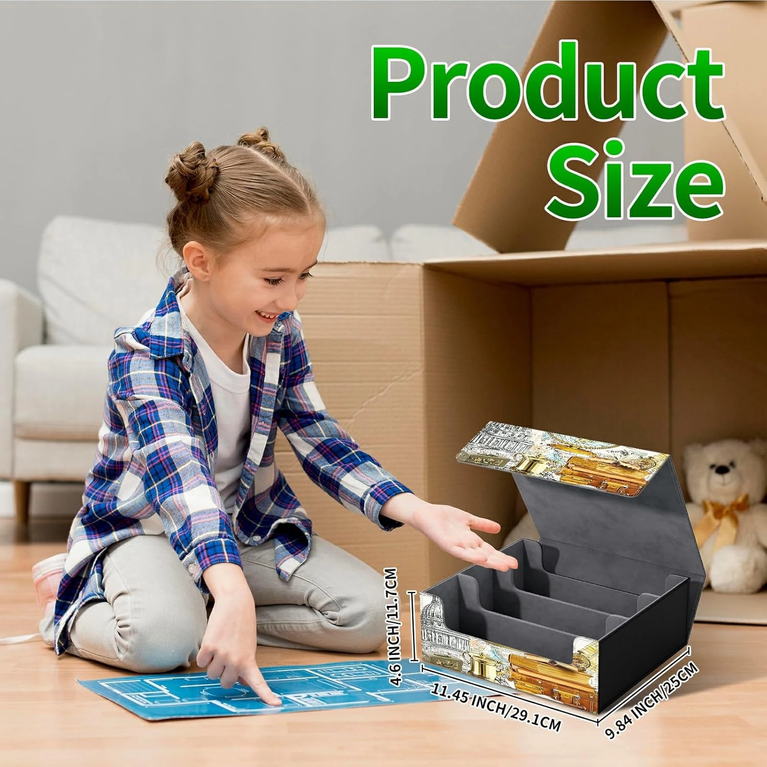 Card Deck Box for MTG, Cards Storage Box Fits 120  Sleeved, Leather Big Size Strong Magnetic Closing Case for Board Games Magic TCG CCG Baseball Collection Women Man, Retro Map