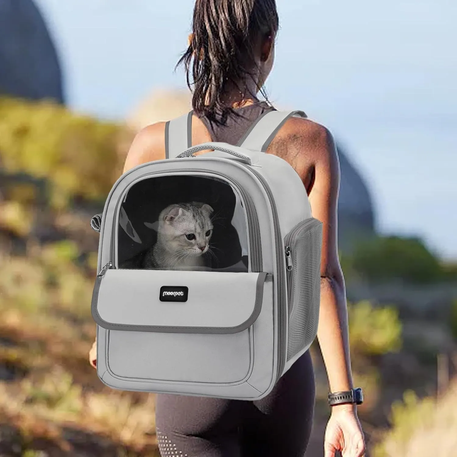 Cat Backpack Carrier with Side Opening– Large Mesh Dog & Cat Backpack for Comfortable Hiking and Outdoor Travel Adventures