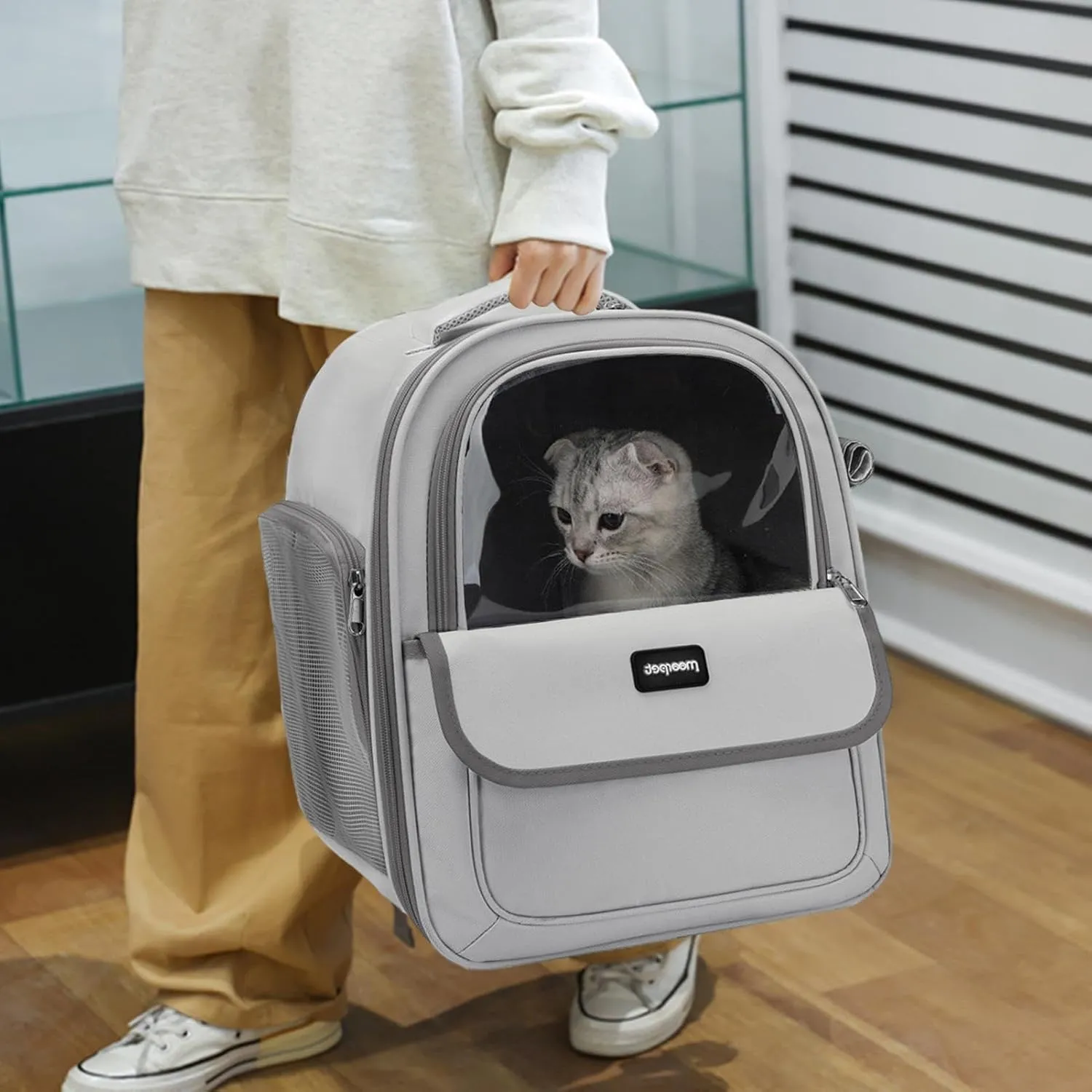 Cat Backpack Carrier with Side Opening– Large Mesh Dog & Cat Backpack for Comfortable Hiking and Outdoor Travel Adventures