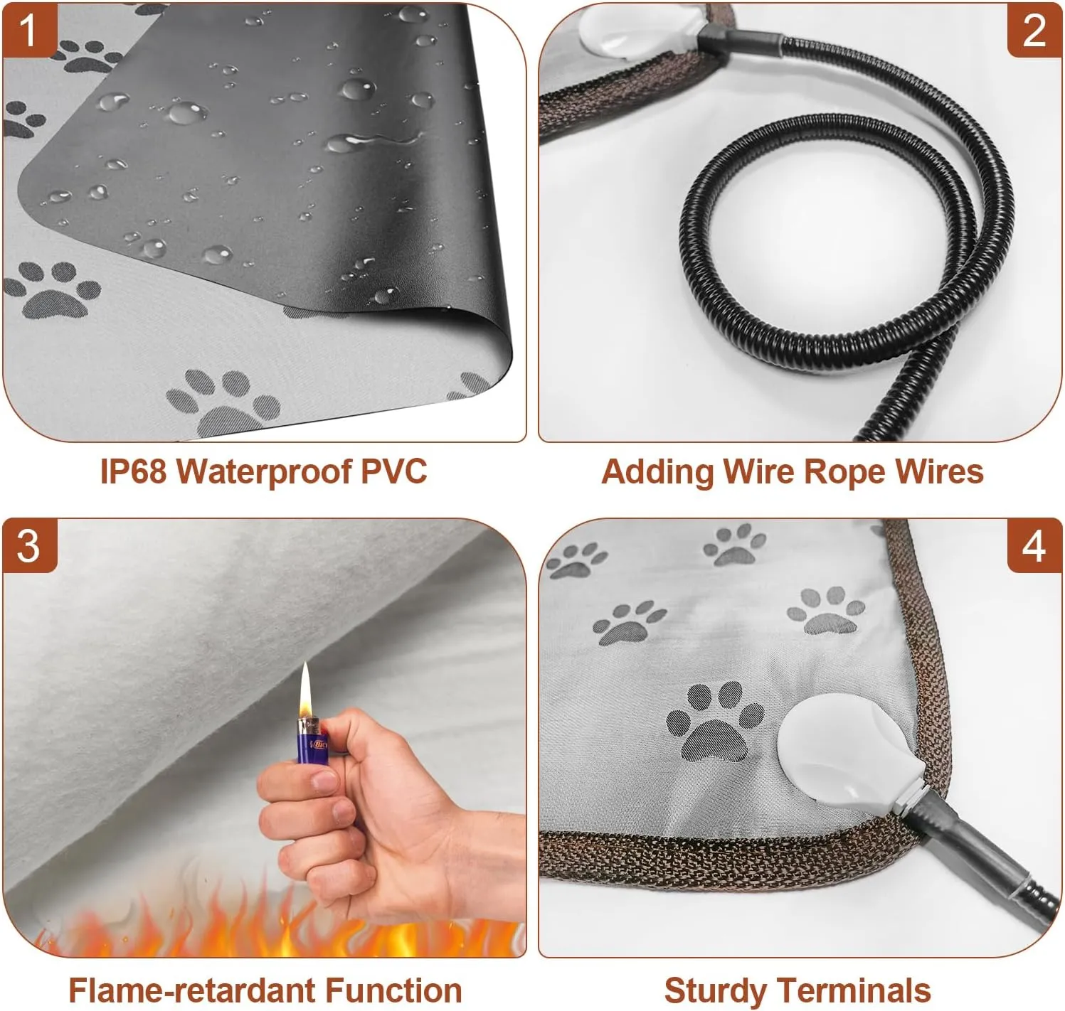 Cat Heating Pad - Round, 16in, Waterproof, Smart Thermostat, Adjustable Cat Bed, Paw Print
