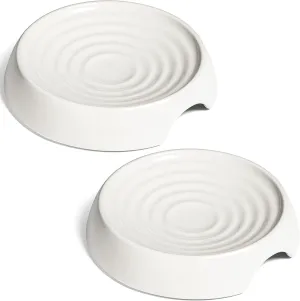 CatGuru Cat Bowls, Whisker Friendly Cat Food Bowl for Indoor Cats, Reliefs Whisker Fatigue, Wide Pet Bowl, Non Slip Pet Feeding Bowls, Shallow Kitten Dish (Set of 2, Ceramic, White)