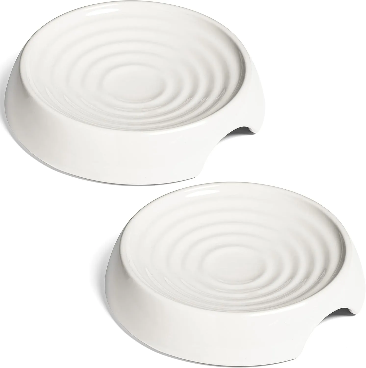 CatGuru Cat Bowls, Whisker Friendly Cat Food Bowl for Indoor Cats, Reliefs Whisker Fatigue, Wide Pet Bowl, Non Slip Pet Feeding Bowls, Shallow Kitten Dish (Set of 2, Ceramic, White)