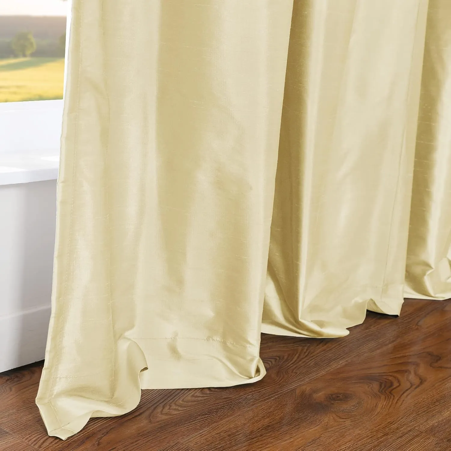 ChadMade 100% Dupioni Silk Drapery Natural 63 Inches Long Textured Slub Room Darkening Window Curtain for Bedroom Kids Room 50Wx63L, 1 Panel, Pearl