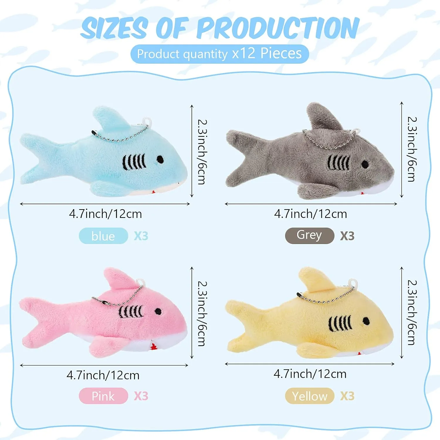 Chalyna Mini Stuffed Animal Soft Shark Plush Toys Shark Bulk Party Favors Tiny Ocean Animal Toys for Baby Kids Stuffs, 4.7 Inch(No Light,Multicolor)
