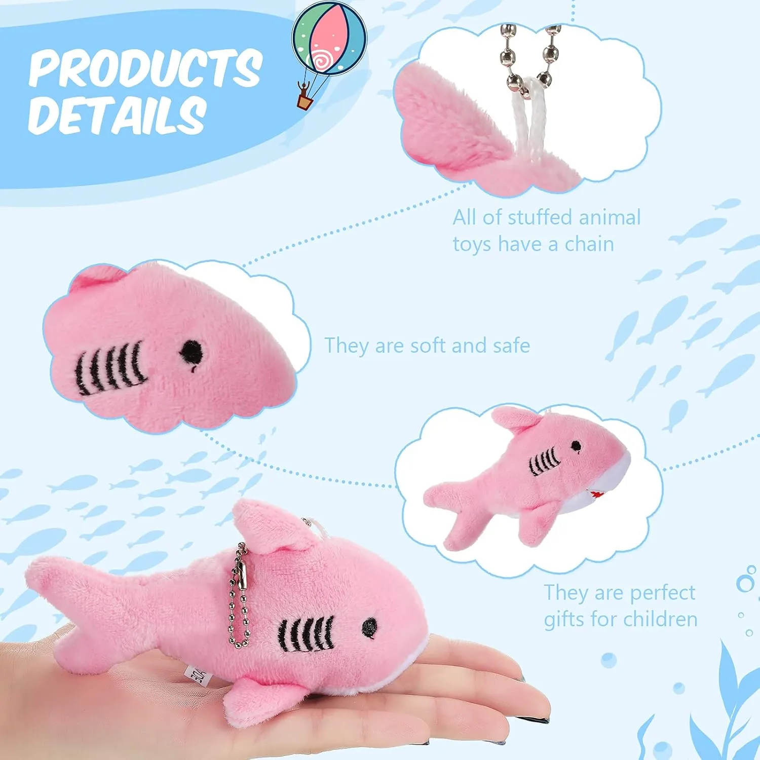 Chalyna Mini Stuffed Animal Soft Shark Plush Toys Shark Bulk Party Favors Tiny Ocean Animal Toys for Baby Kids Stuffs, 4.7 Inch(No Light,Multicolor)
