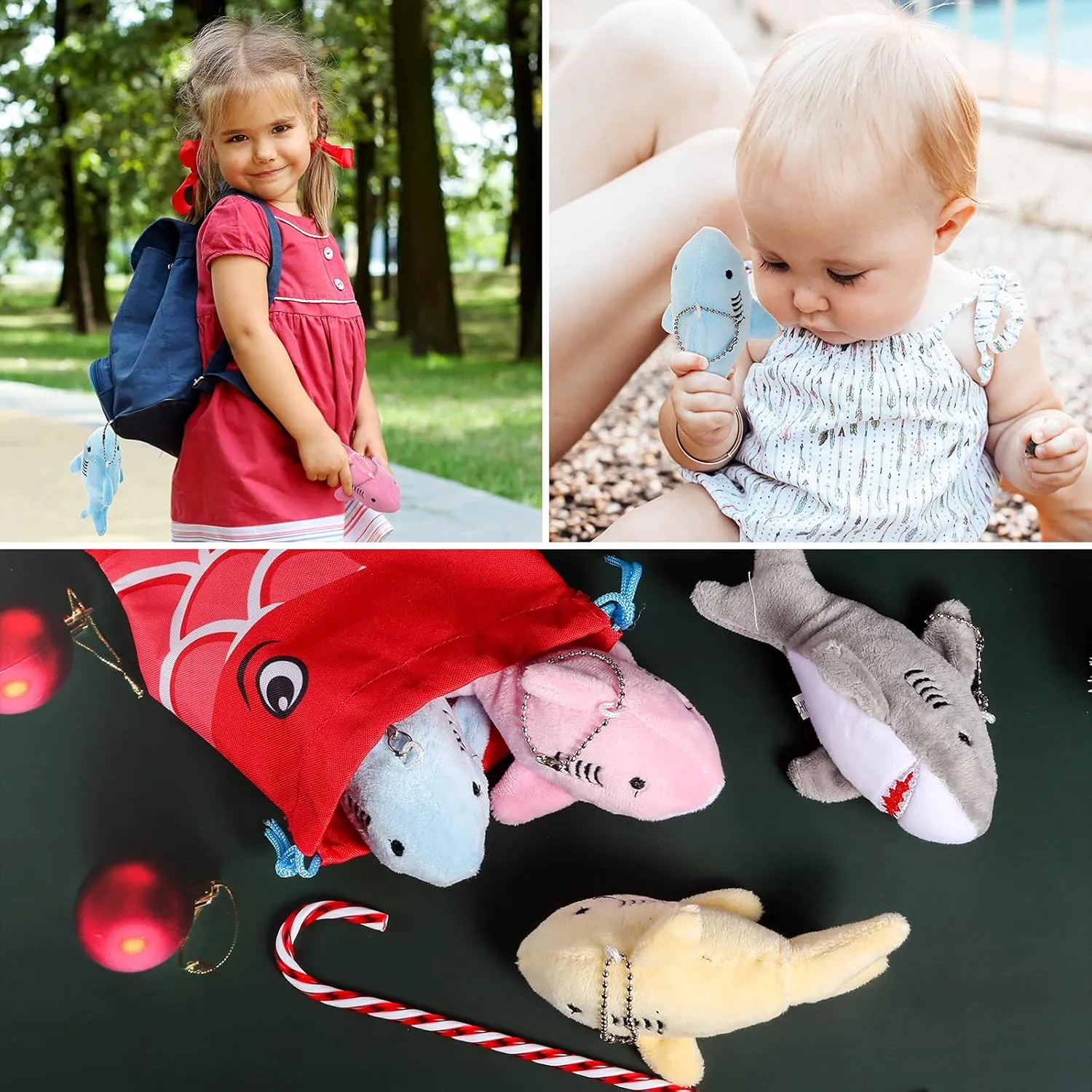 Chalyna Mini Stuffed Animal Soft Shark Plush Toys Shark Bulk Party Favors Tiny Ocean Animal Toys for Baby Kids Stuffs, 4.7 Inch(No Light,Multicolor)