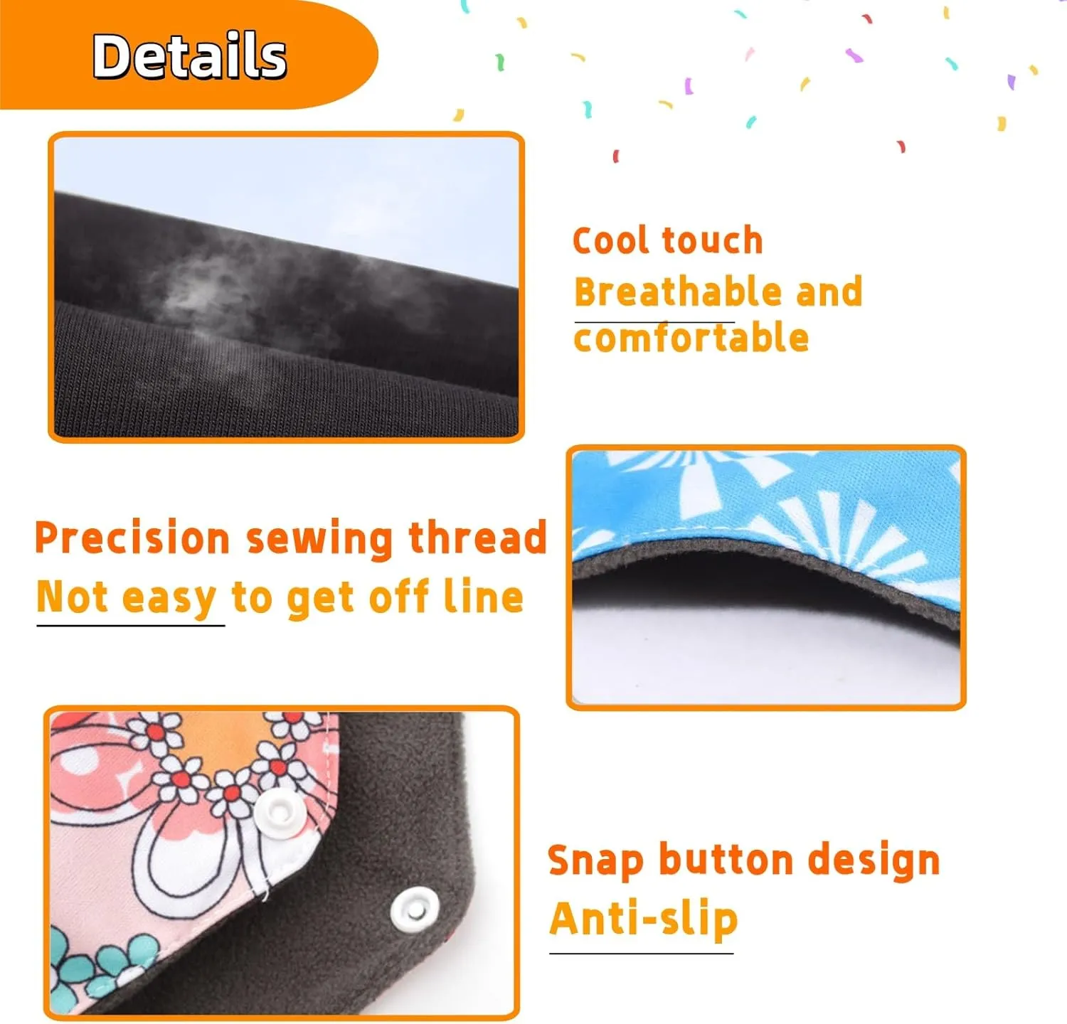 Charcoal Bamboo Mama Cloth,Reusable Sanitary Pads,Reusable Waterproof Bamboo Charcoal Sanitary Napkin Set,7pcs/Set,Pack of 6 1 Storage Bag,Suitable for Menstrual Period,Incontinence