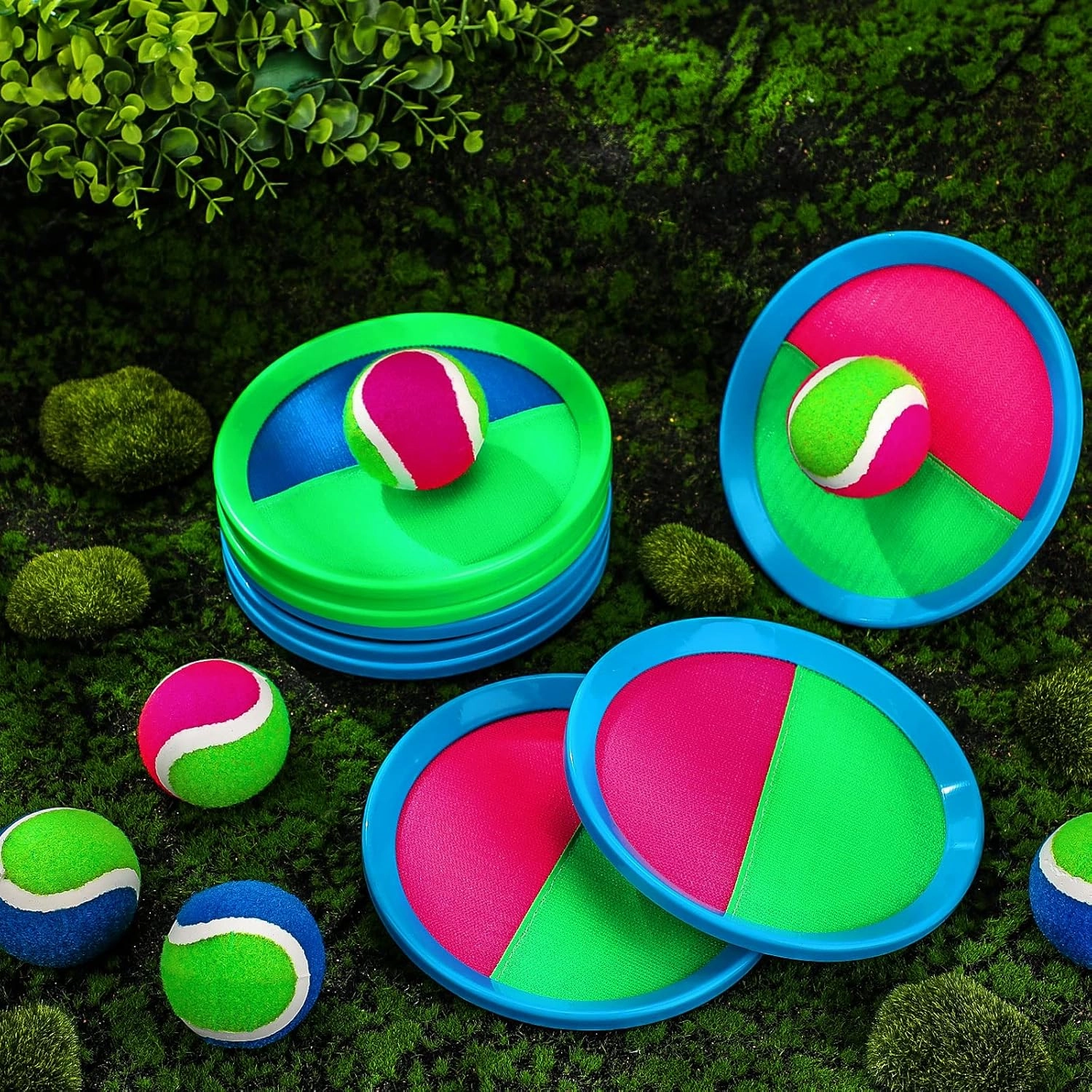 Charniol Kids Toys Toss and Catch Game Set 12 Paddles 6 Balls Beach Game Outdoor Ball Sports Games Toss and Catch Ball Set with Paddles Ball Nylon Catch Toys for Kids Adults