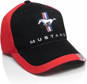 Checkered Flag Mustang Running Horse Tri-Bar Black Red Stripe Baseball Cap