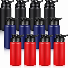 CHENGU 12 Pieces 17 oz Aluminum Water Bottles Set Metal Sports Bike Water Bottle Reusable Travel Bottles with Lid for Gym Sports Camping Hiking Fishing