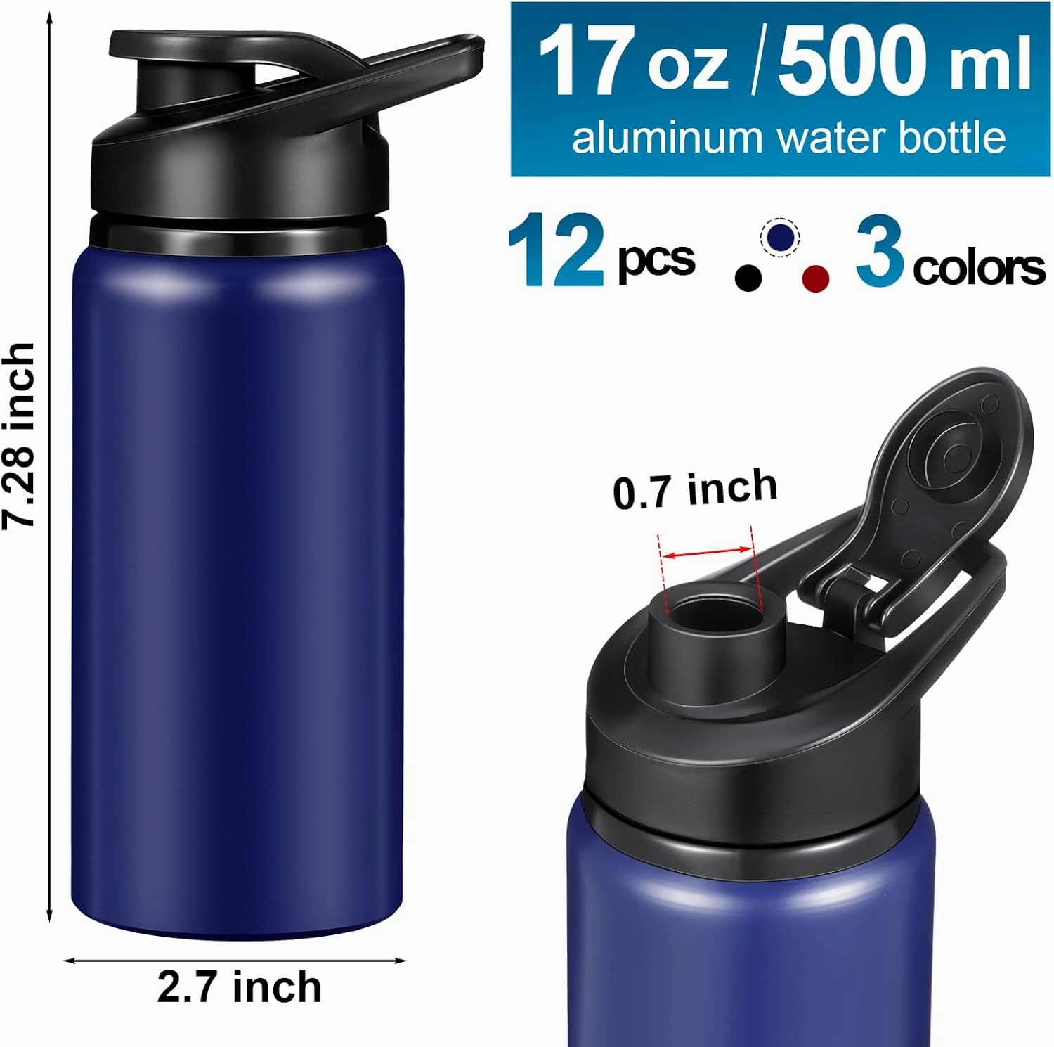 CHENGU 12 Pieces 17 oz Aluminum Water Bottles Set Metal Sports Bike Water Bottle Reusable Travel Bottles with Lid for Gym Sports Camping Hiking Fishing
