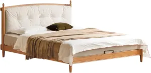 Cherry Solid Wood Soft Retro Bed (150x200cm) (59x78.7 inch) / Soft Bed Ecological Cloud Skin Fish Belly White