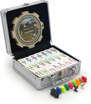 CHH Mexican Train & Chicken Domino Set – Professional Set of 91 Double 12 Dominoes Aluminum Case – Interactive Hub with Sounds