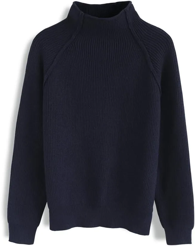 CHICWISH Women Comfy Casual Long Sleeve Heart Shape Patched Grey/White/Navy Knit Top Pullover Sweater