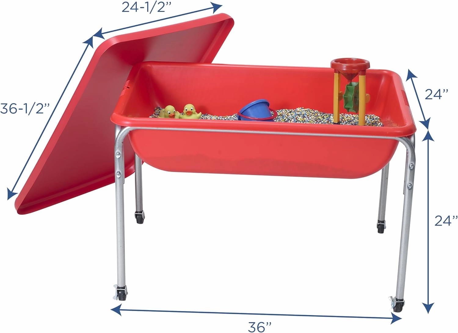 Children's Factory 24" Large Sensory Table, Sandbox with Lid, Water Table for Kids, Red