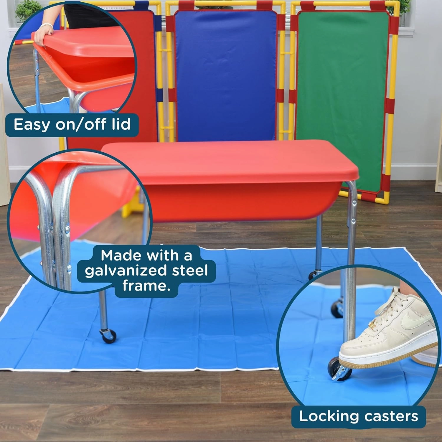 Children's Factory 24" Large Sensory Table, Sandbox with Lid, Water Table for Kids, Red