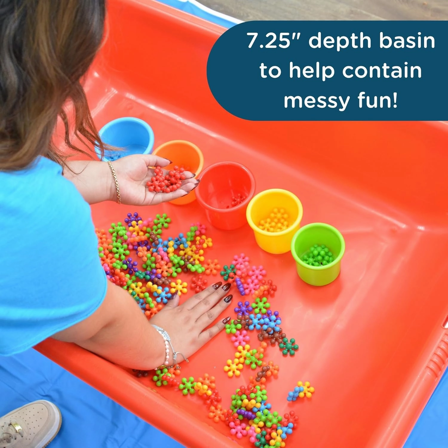 Children's Factory 24" Large Sensory Table, Sandbox with Lid, Water Table for Kids, Red