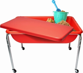 Children's Factory 24" Large Sensory Table, Sandbox with Lid, Water Table for Kids, Red
