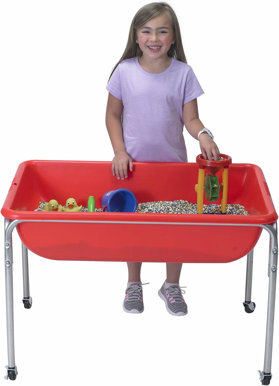 Children's Factory 24" Large Sensory Table, Sandbox with Lid, Water Table for Kids, Red