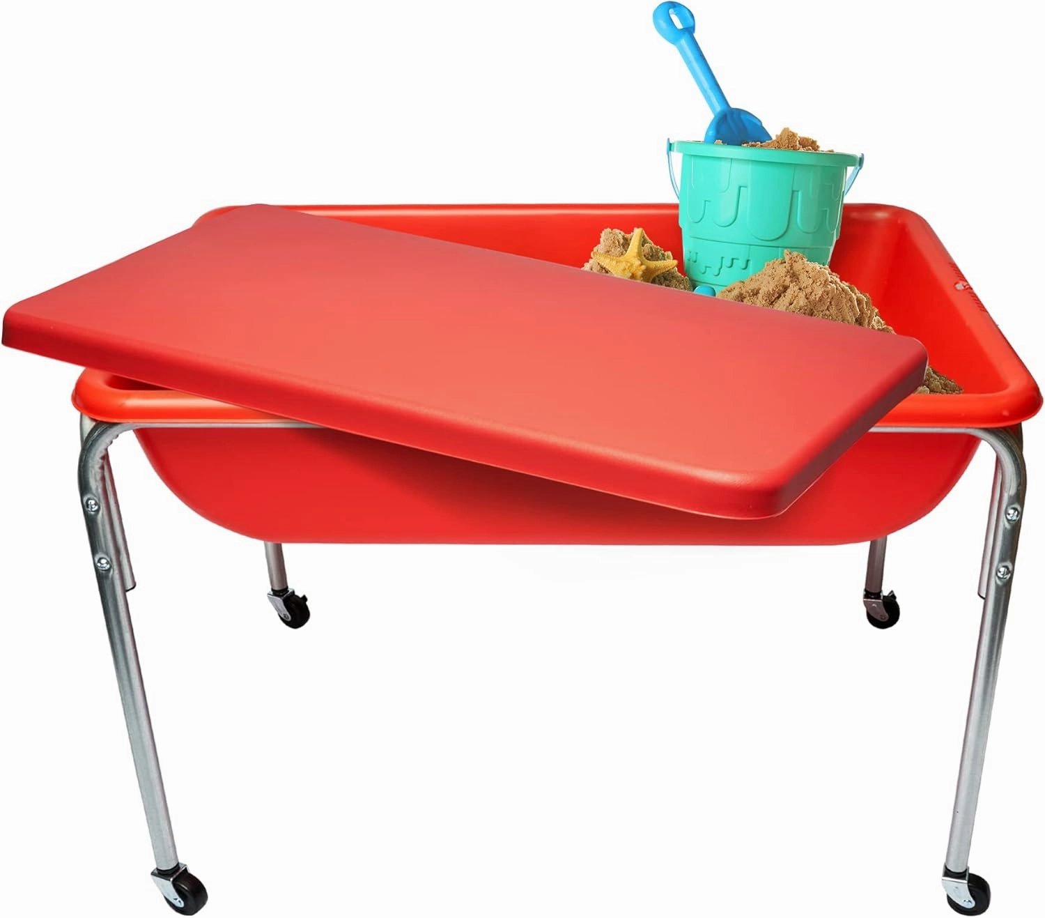 Children's Factory 24" Large Sensory Table, Sandbox with Lid, Water Table for Kids, Red