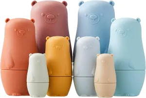 Chivao 8 Pieces Russian Nesting Dolls Silicone Matryoshka Doll Educational Stacking Nesting Dolls for Toddlers Vivid Food Grade Baby Teether for Kids(Bear)