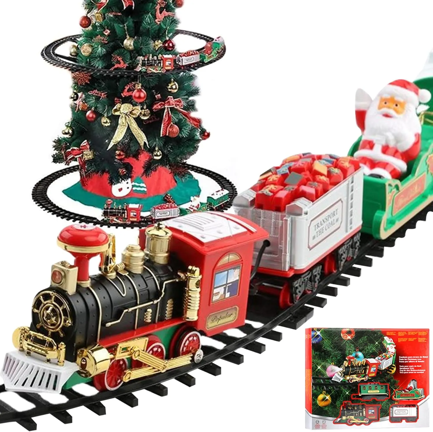 Christmas Train Set with Train and Track, Electric Christmas Tree with Sounds and Light, Eduactional Interactive Toys for Kids New Year Gifts Set