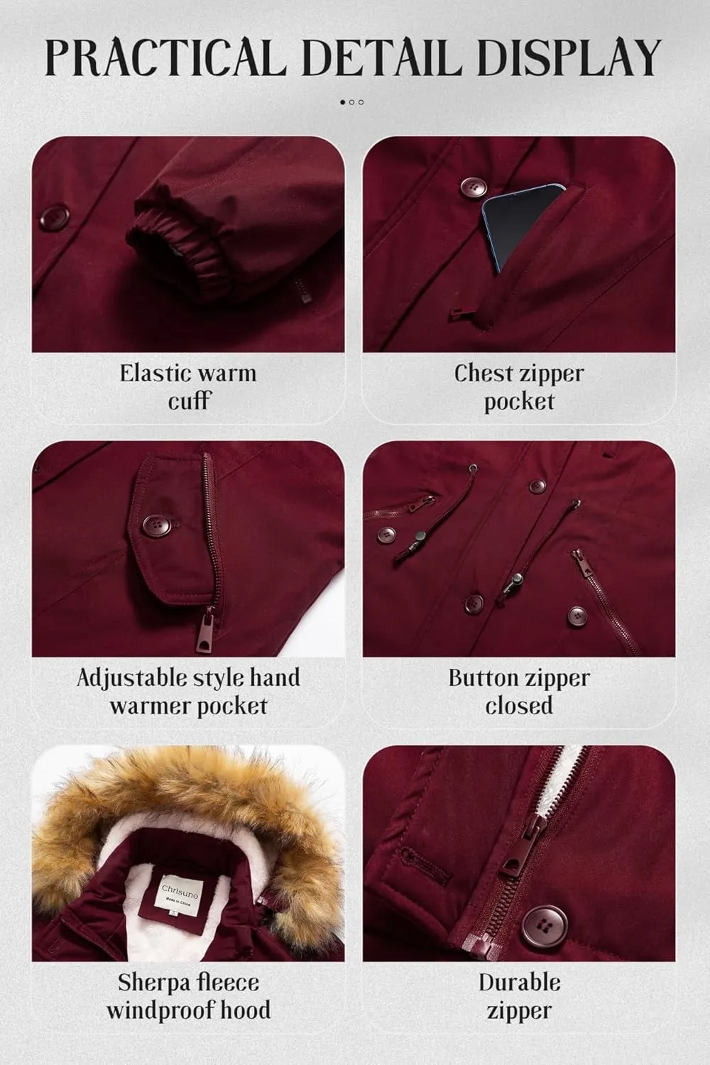 Chrisuno Women's Mid-Length Military Parka Winter Outerwear Insulated Jacket Soft Fleece Snow Faux Fur Coat