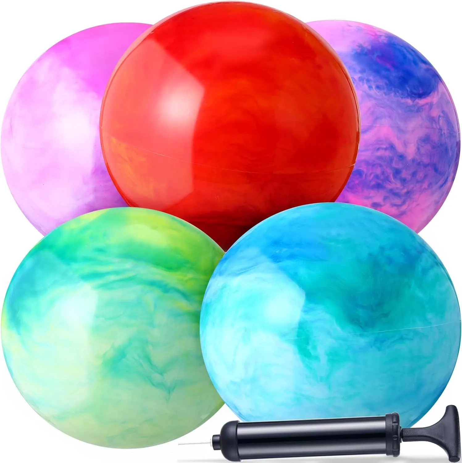 Chumia 18 Inch Fun Bouncy Balls 5 Pcs Rubber Inflatable Beach Ball Bouncing Sensory Playballs with Hand Air Pump for Park Backyard Beach Indoor Outdoor Party Favors