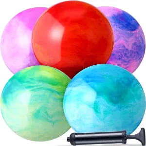 Chumia 18 Inch Fun Bouncy Balls 5 Pcs Rubber Inflatable Beach Ball Bouncing Sensory Playballs with Hand Air Pump for Park Backyard Beach Indoor Outdoor Party Favors