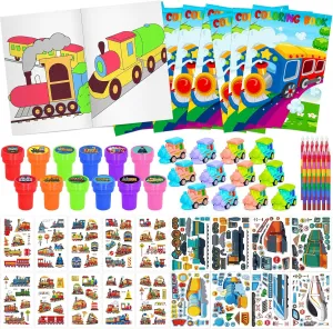 Cinrobiye 72 PCS Train Coloring Books Party Favors Set Train Party Favors Goodie Bag Fillers Theme Birthday Supplies DIY Scene Stickers Temporary Tattoos Prizes Art Crafts for Home Classroom