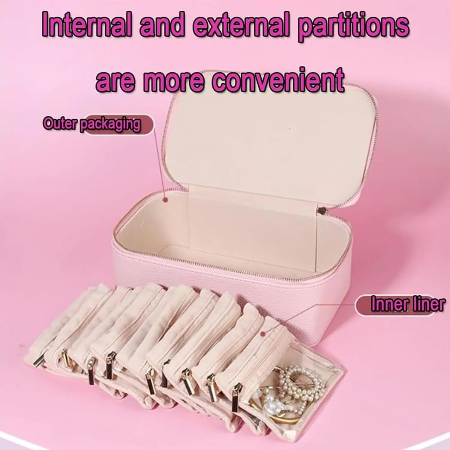 Circulate Travel Jewelry Box, Shiftalte Travel Jewelry Box, Portable PU Leather Jewelry Organizer Box with 12 Velvet Pouches, With Portable Handle, For Earring, Necklace, Rings (White)
