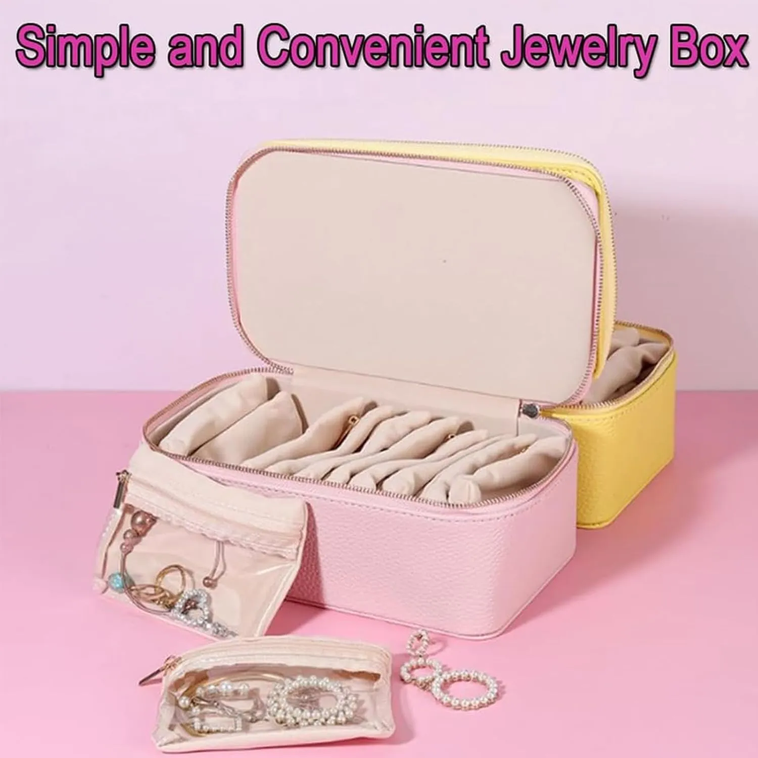 Circulate Travel Jewelry Box, Shiftalte Travel Jewelry Box, Portable PU Leather Jewelry Organizer Box with 12 Velvet Pouches, With Portable Handle, For Earring, Necklace, Rings (White)