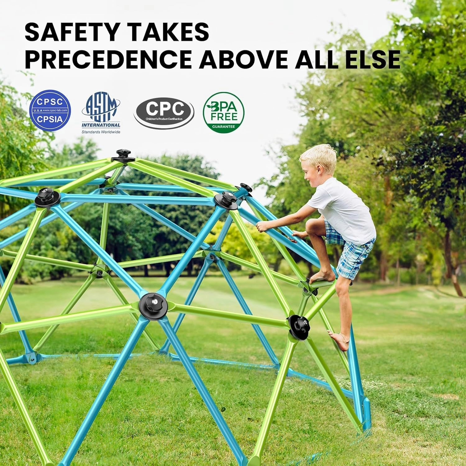 Climbing Dome, 10FT Jungle Gym with Swing for Kids 3 to 10 Outdoor Play Equipment, Supports 800lbs Toddler Play Set, Anti-Rust & Easy Assembly, Gift for Boys Girls