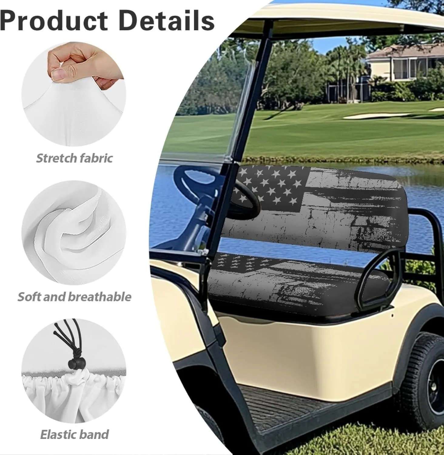 CLOHOMIN 2pcs Golf Cart Seat Bottom Cushion Back Rest Cover for Club Car Sports Golf Travel Sports Golf Cart Seat Cover