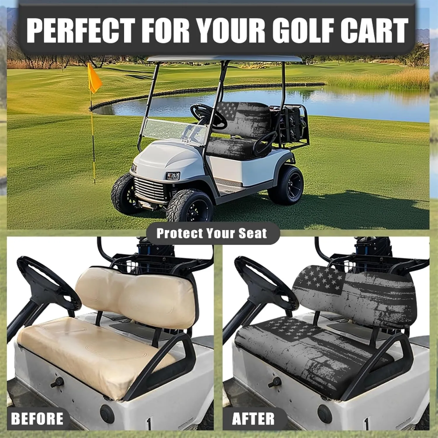 CLOHOMIN 2pcs Golf Cart Seat Bottom Cushion Back Rest Cover for Club Car Sports Golf Travel Sports Golf Cart Seat Cover