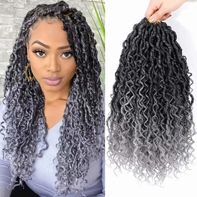 Col Bling 8 Packs Goddess Locs Crochet Hair 14 Inch Faux Locs Crochet Hair for Women Kids River Locs Crochet Hair with Curly Ends Synthetic (#TGrey)