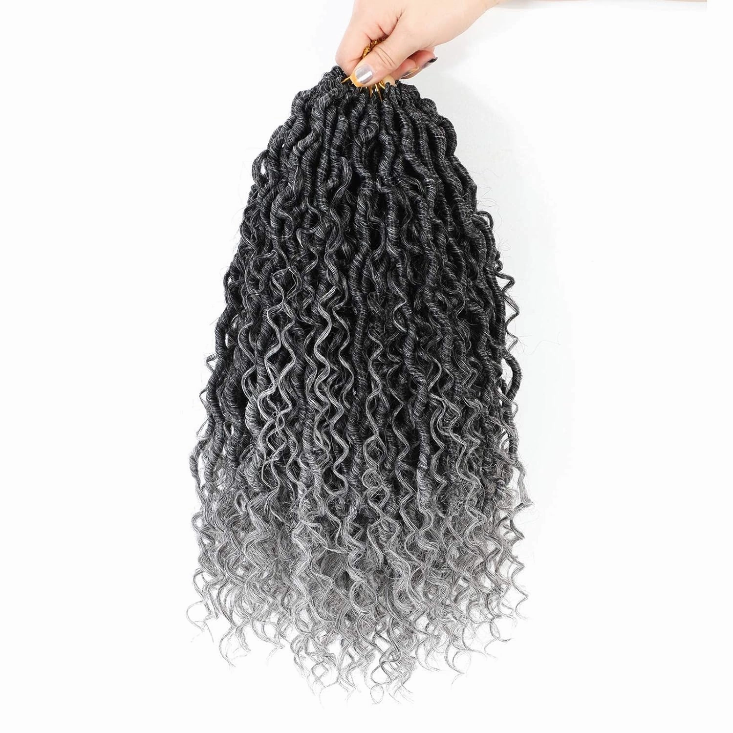 Col Bling 8 Packs Goddess Locs Crochet Hair 14 Inch Faux Locs Crochet Hair for Women Kids River Locs Crochet Hair with Curly Ends Synthetic (#TGrey)
