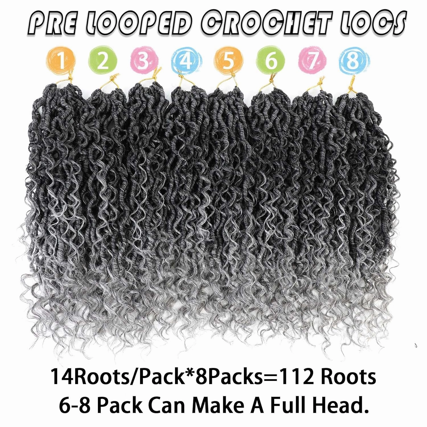 Col Bling 8 Packs Goddess Locs Crochet Hair 14 Inch Faux Locs Crochet Hair for Women Kids River Locs Crochet Hair with Curly Ends Synthetic (#TGrey)