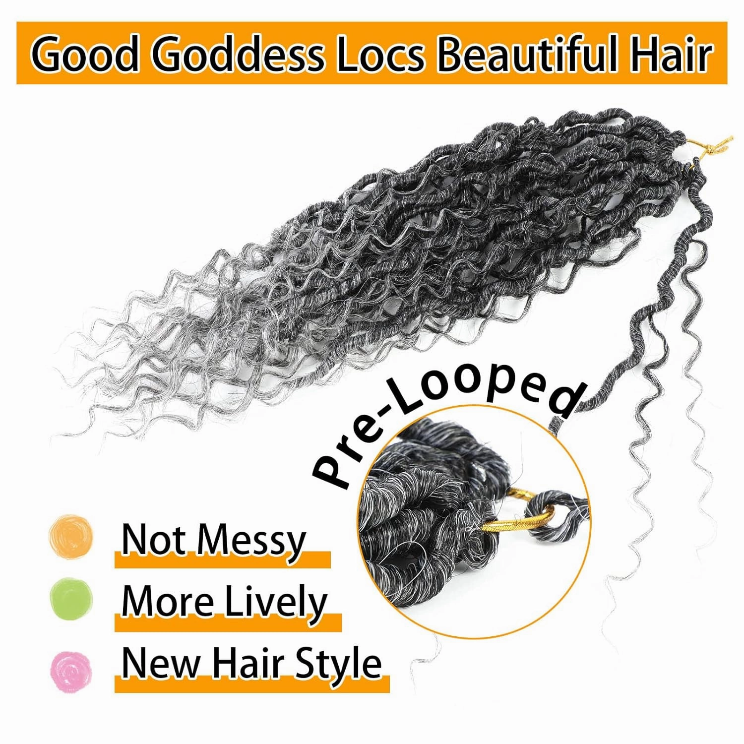 Col Bling 8 Packs Goddess Locs Crochet Hair 14 Inch Faux Locs Crochet Hair for Women Kids River Locs Crochet Hair with Curly Ends Synthetic (#TGrey)