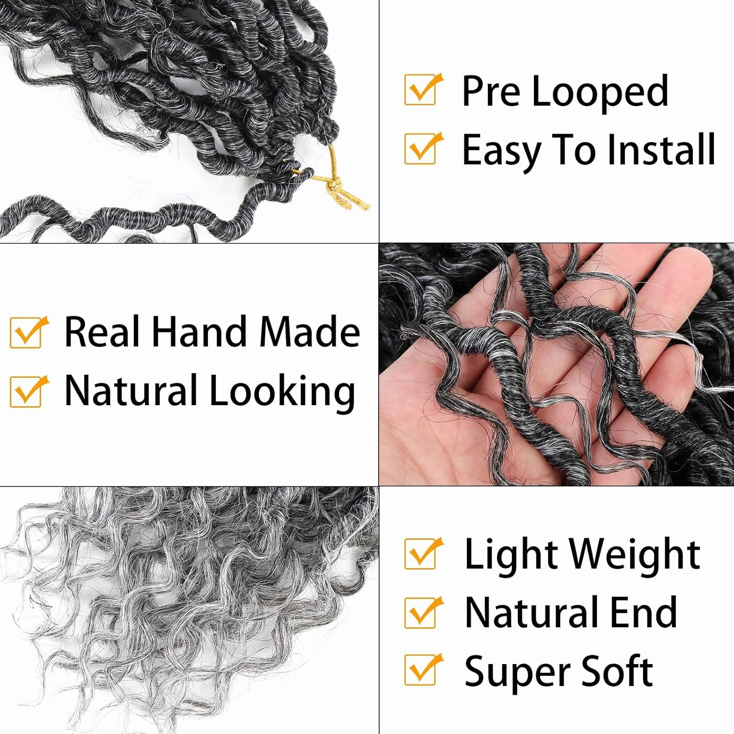Col Bling 8 Packs Goddess Locs Crochet Hair 14 Inch Faux Locs Crochet Hair for Women Kids River Locs Crochet Hair with Curly Ends Synthetic (#TGrey)
