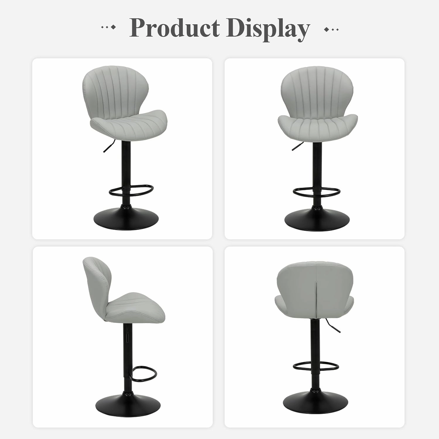 COLAMY Bar Stools Set of 2, Modern Swivel Bar Chairs, Adjustable Faux Leather Upholstered Barstools Counter Height with High Backrest for Bar, Kitchen Island, Dining Room, Grey