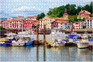 Colorful Basque Houses in Port of Saint Jean de Luz France 1000 Piece Jigsaw Puzzle Game - Colorful Large Puzzles Artwork for Adults Teens Puzzle Game Toy Gift