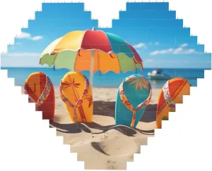 Colorful Flip Flops Beach Ball Building Block Puzzle Heart Shaped Personalized Photo Building Blocks Puzzles Family Keepsake DIY Romantic Home Decor