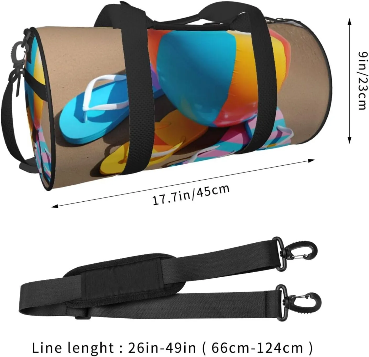 Colorful Flip Flops Beach Ball Printed Travel Bag,Round Personal Item Storage bag,Foldie Duffel Bag for Traveling Vacation,Fitness,Sports