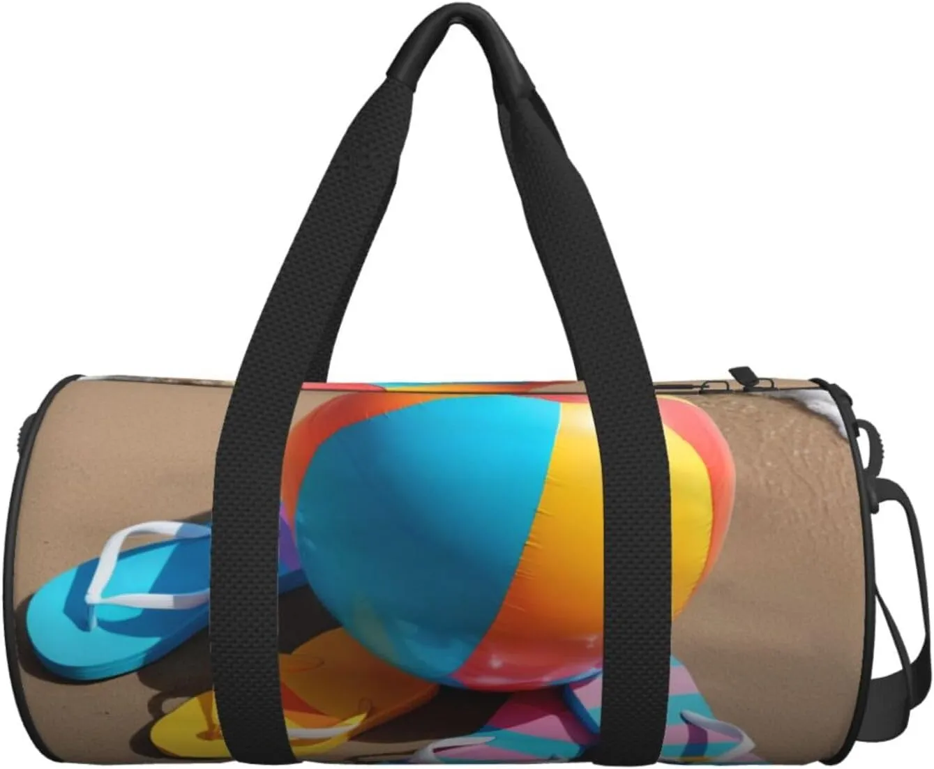 Colorful Flip Flops Beach Ball Printed Travel Bag,Round Personal Item Storage bag,Foldie Duffel Bag for Traveling Vacation,Fitness,Sports
